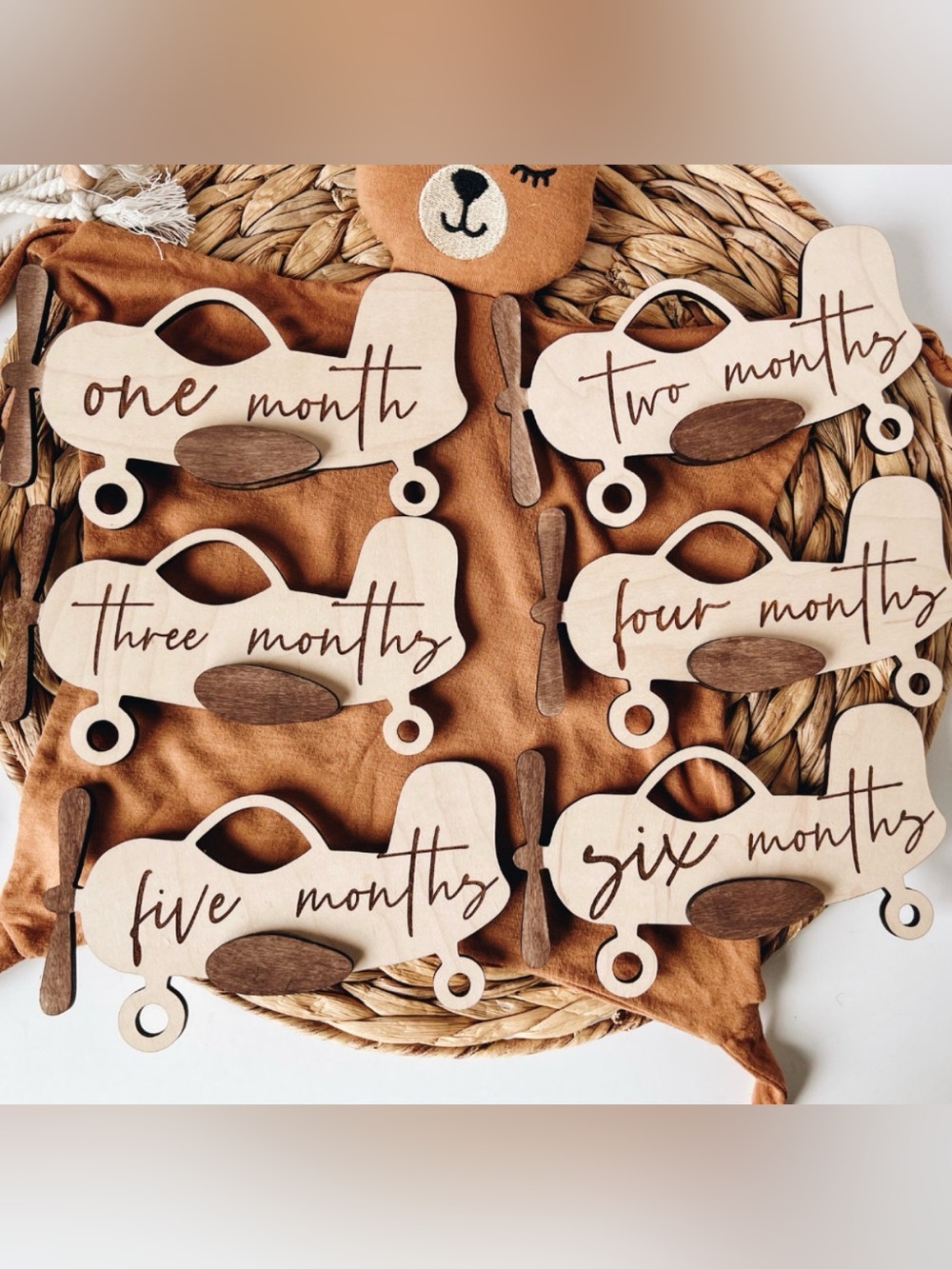 Wooden Airplane Baby Monthly Milestone Signs – 1 Month to 1 Year